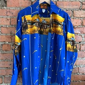 Vintage Blue Western Cowboy Shirt